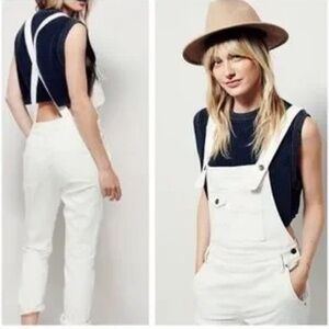 FREE PEOPLE PURE WHITE DENIM OVERALLS-